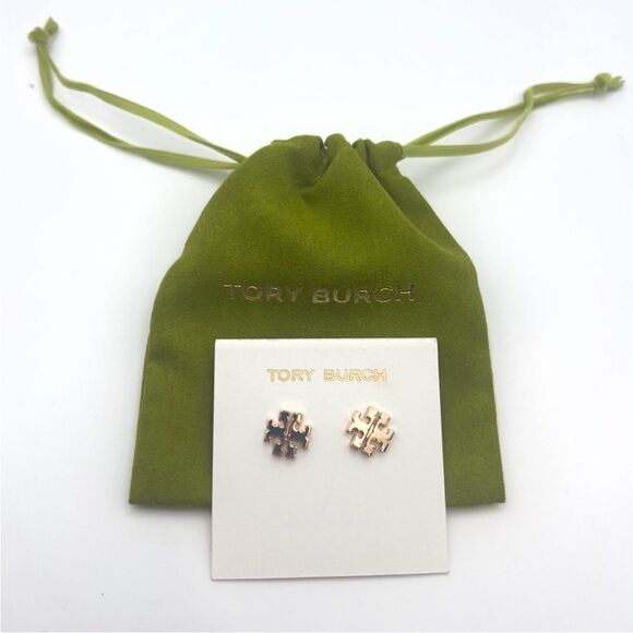Tory Burch Rose Gold Logo Stud Earrings - Picture 2 of 5